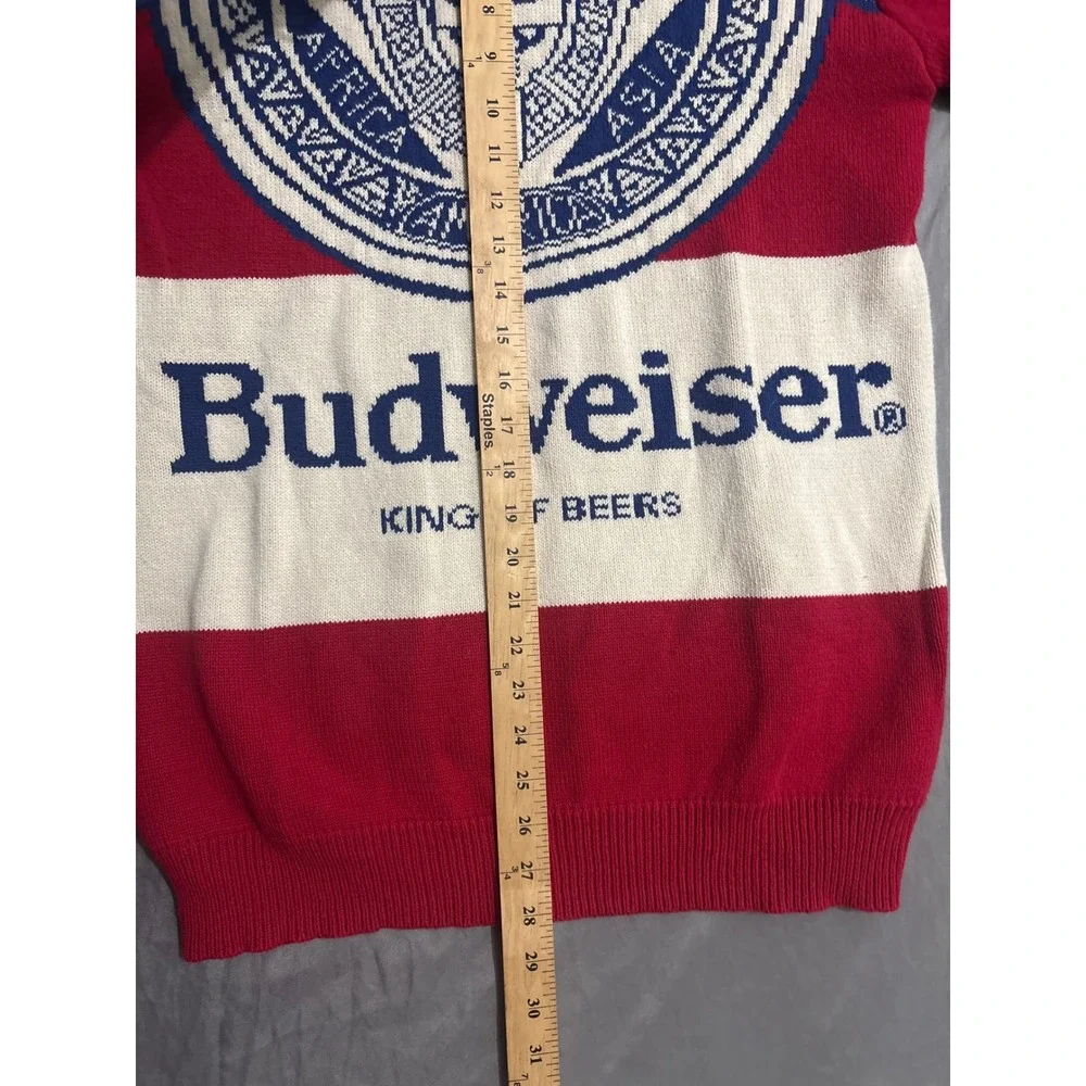Budweiser Holiday Ugly Sweater Large Red White Blue Americana King of Beers Knit